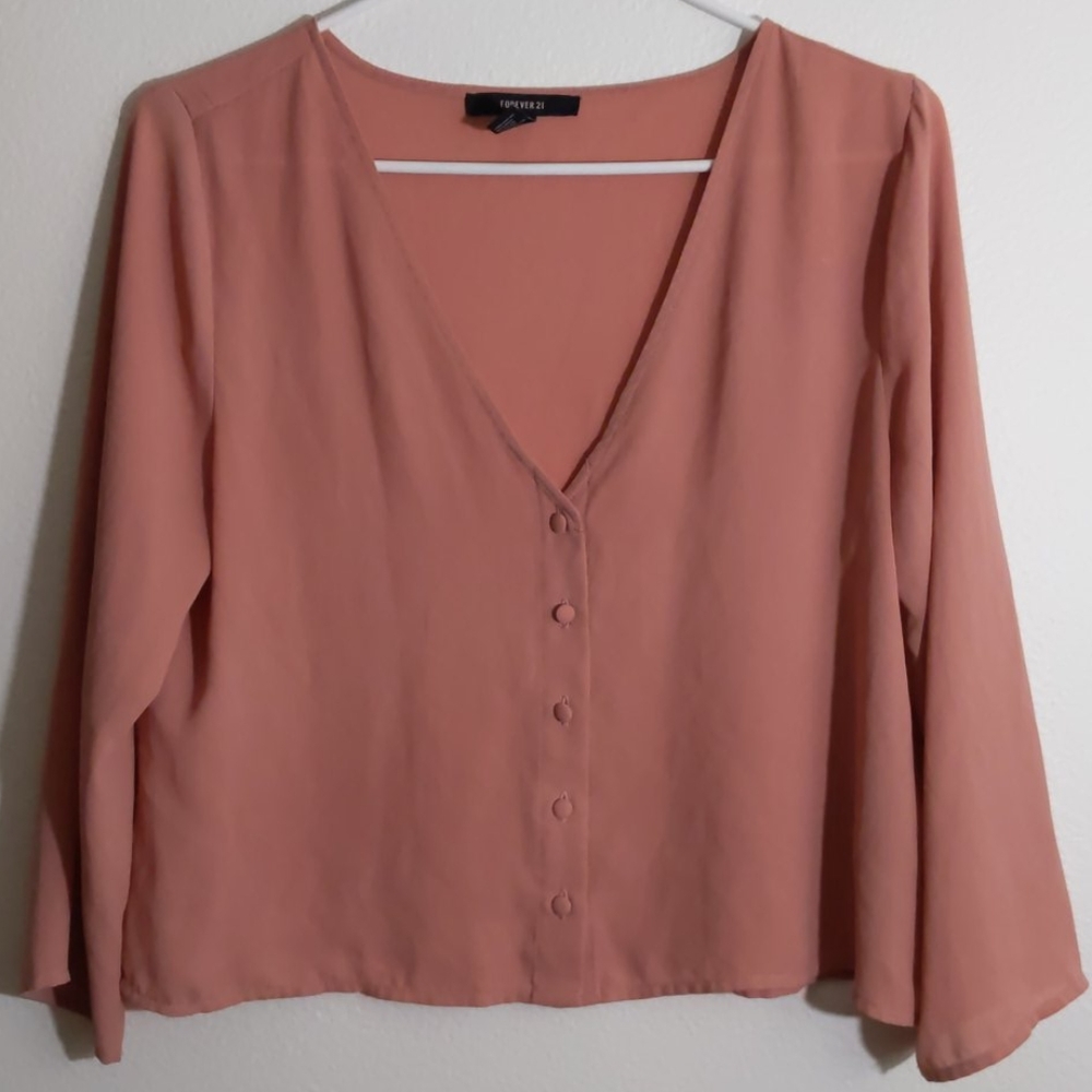 Forever 21 v neck button up Rose colored size med
